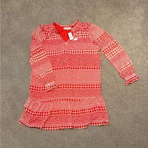 LOFT Red and White Polka Dot Midi Dress